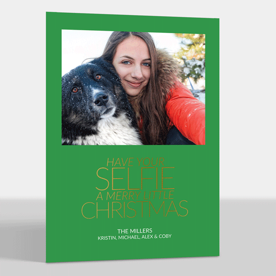 Green Selfie Christmas Foil Photo Cards
